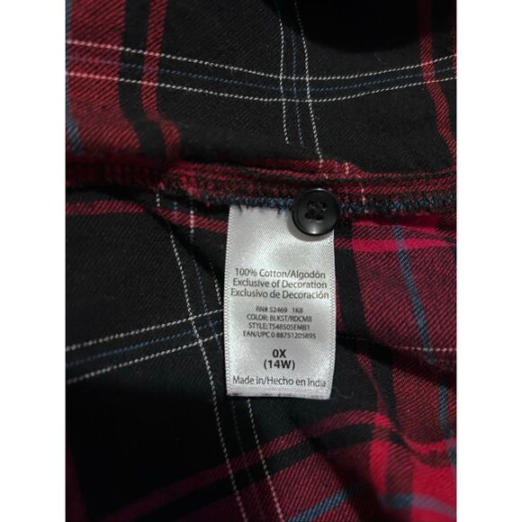 Terra & Sky Red Black Plaid Flannel Button Down Top Plus Size 0X 14W - Picture 11 of 11
